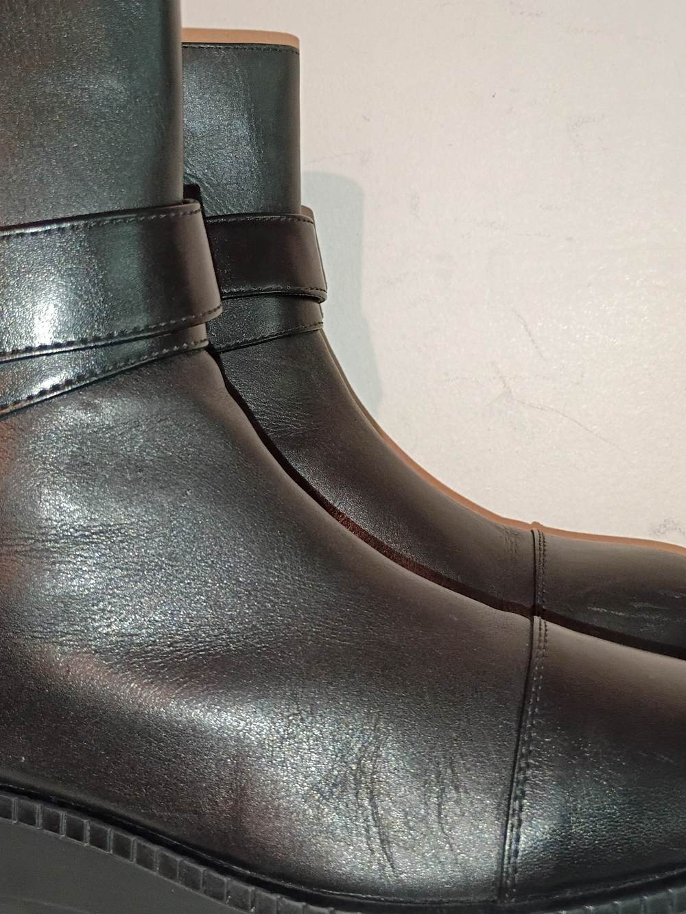 Crown Vintage Black Leather Ankle Boot with Gold Buckle - Picture 6 of 13